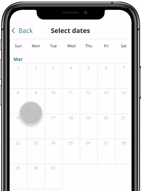 An animation showing tap-and-drag selection on the calendar