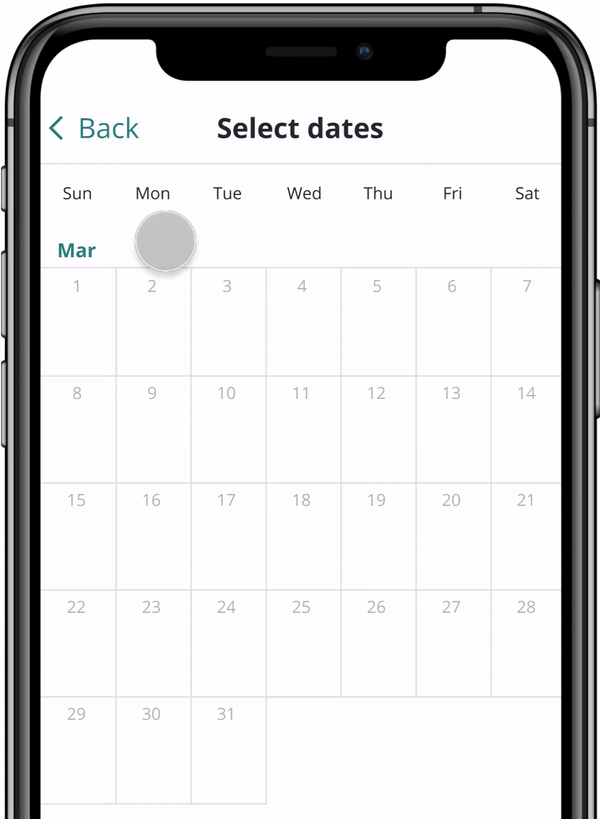 An animation showing individual date selections in the DatePicker calendar view